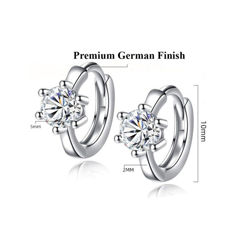 Silver Plated American Diamond Studded Contemporary Korean Stud Earrings