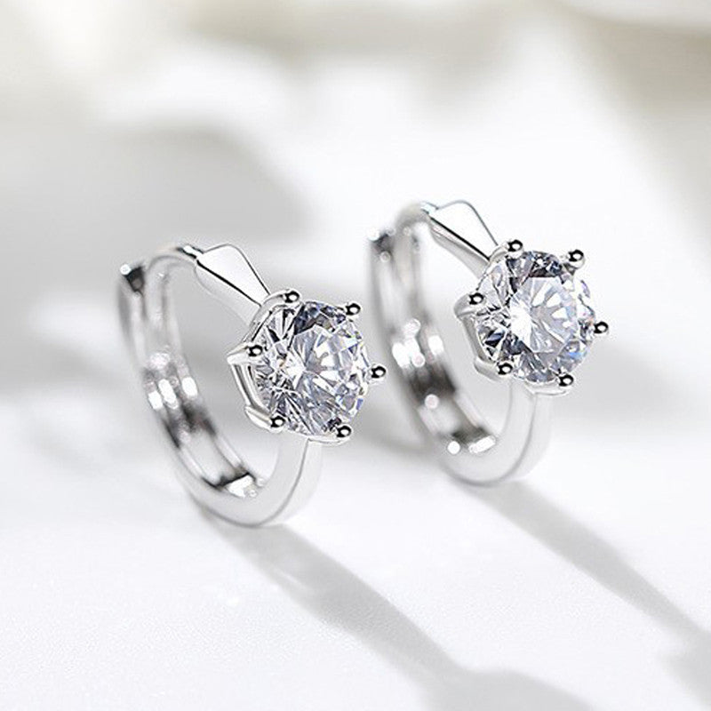 Silver Plated American Diamond Studded Contemporary Korean Stud Earrings