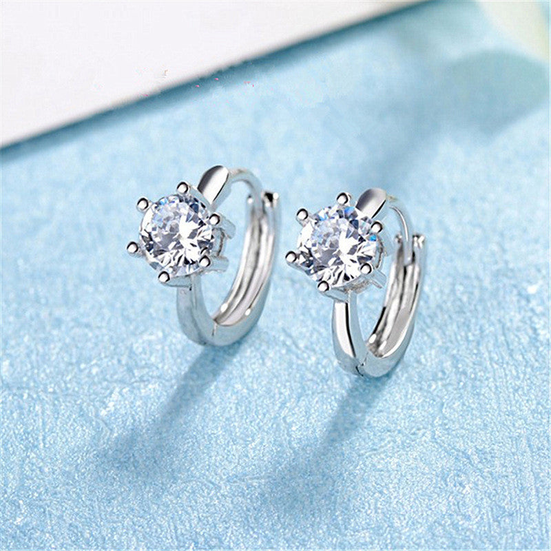 Silver Plated American Diamond Studded Contemporary Korean Stud Earrings