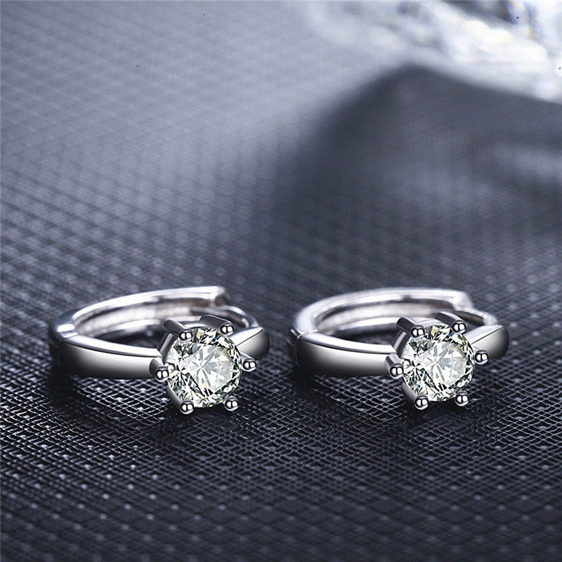 Silver Plated American Diamond Studded Contemporary Korean Stud Earrings