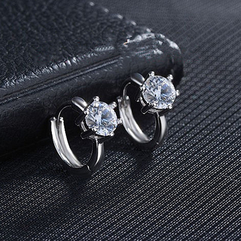 Silver Plated American Diamond Studded Contemporary Korean Stud Earrings