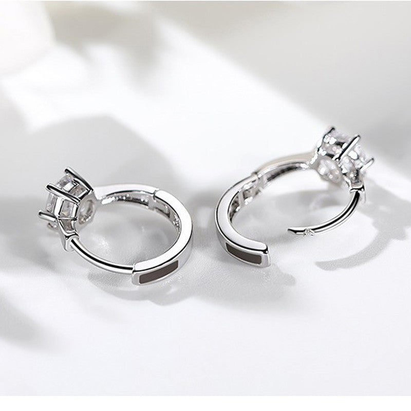 Silver Plated American Diamond Studded Contemporary Korean Stud Earrings