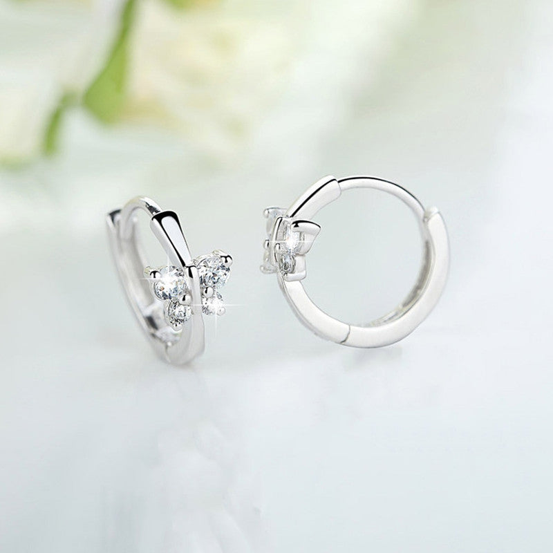 Silver Plated American Diamond Studded Butterfly Shape Korean Hoop Earrings