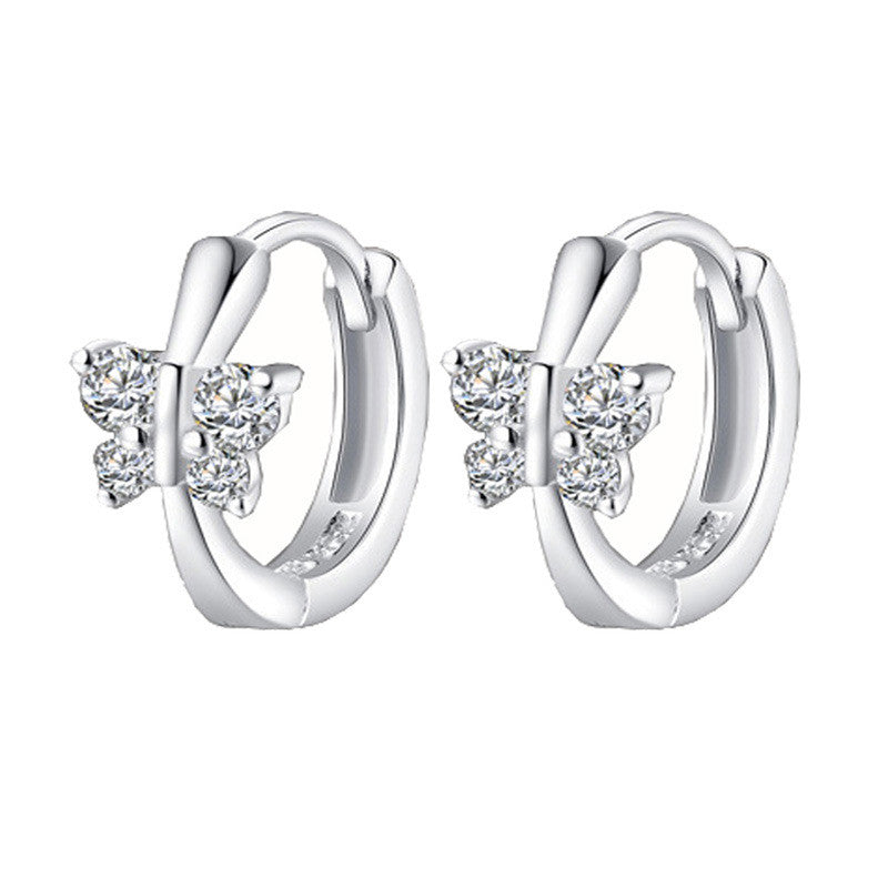 Silver Plated American Diamond Studded Butterfly Shape Korean Hoop Earrings