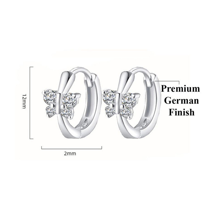 Silver Plated American Diamond Studded Butterfly Shape Korean Hoop Earrings