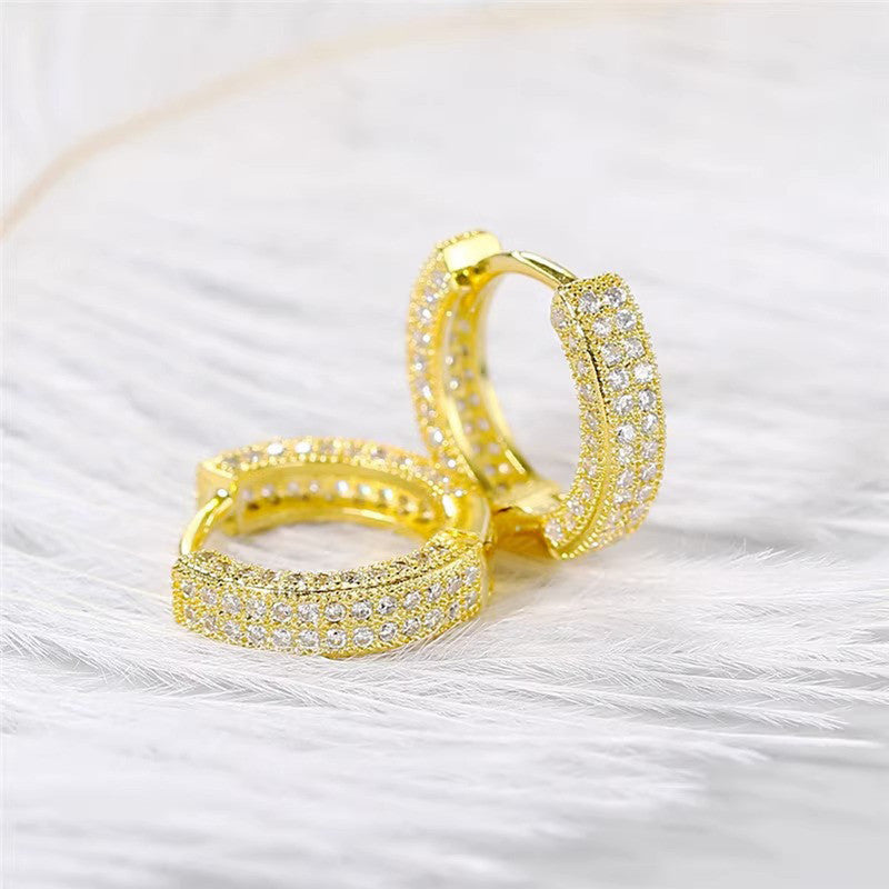 Gold Plated Cubic Zirconia Studded Micro Inlay Hip Hop Hoop Earrings