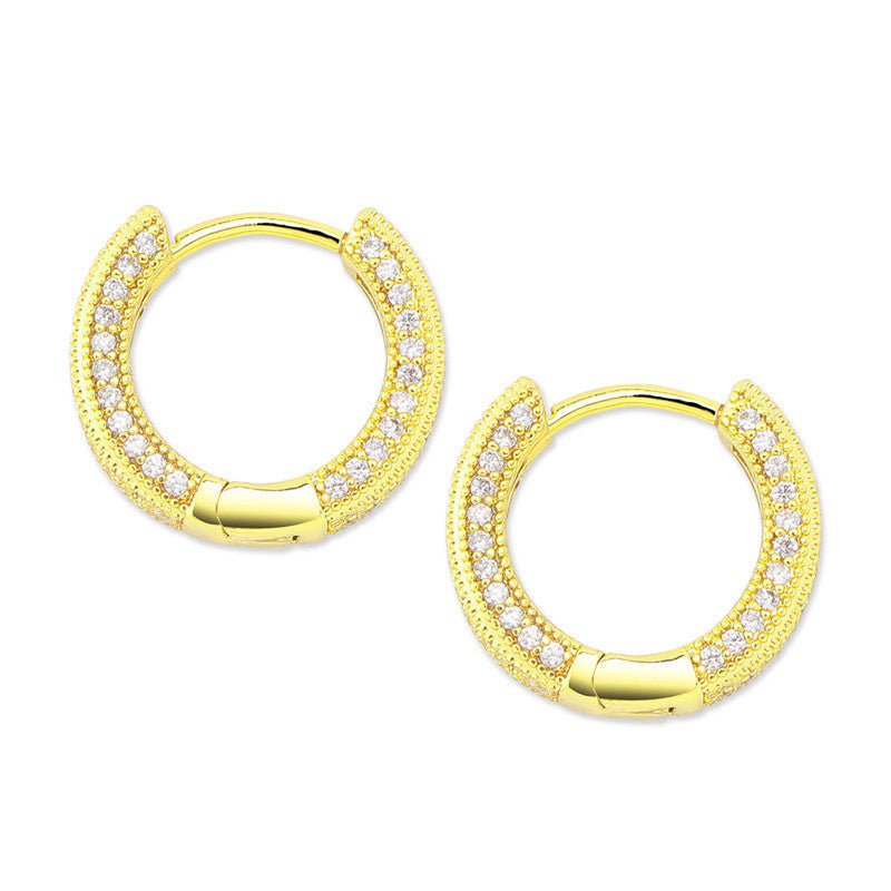 Gold Plated Cubic Zirconia Studded Micro Inlay Hip Hop Hoop Earrings