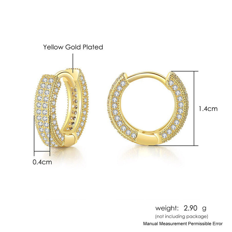 Gold Plated Cubic Zirconia Studded Micro Inlay Hip Hop Hoop Earrings