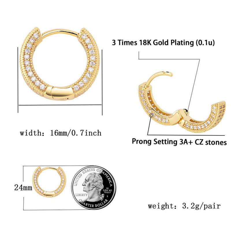 Gold Plated Cubic Zirconia Studded Micro Inlay Hip Hop Hoop Earrings