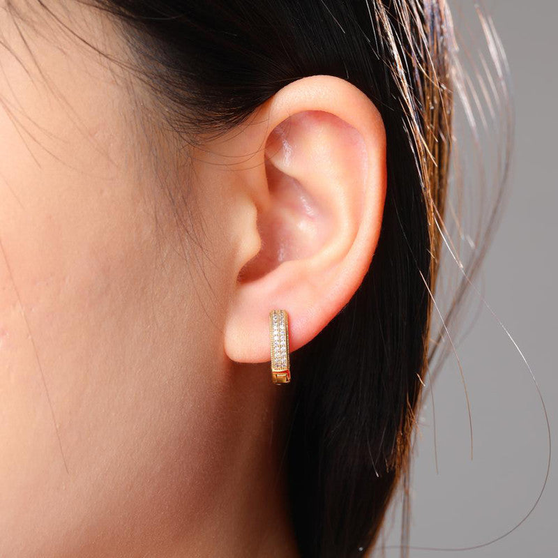 Gold Plated Cubic Zirconia Studded Micro Inlay Hip Hop Hoop Earrings