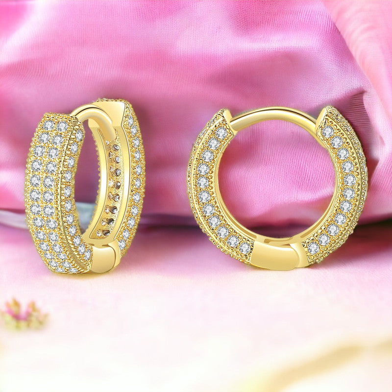 Gold Plated Cubic Zirconia Studded Micro Inlay Hip Hop Hoop Earrings