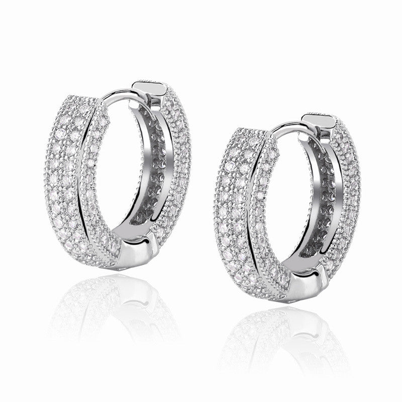 Silver Plated Anti Tarnish Cubic Zirconia Studded Micro Inlay Hip Hop Hoop Earrings