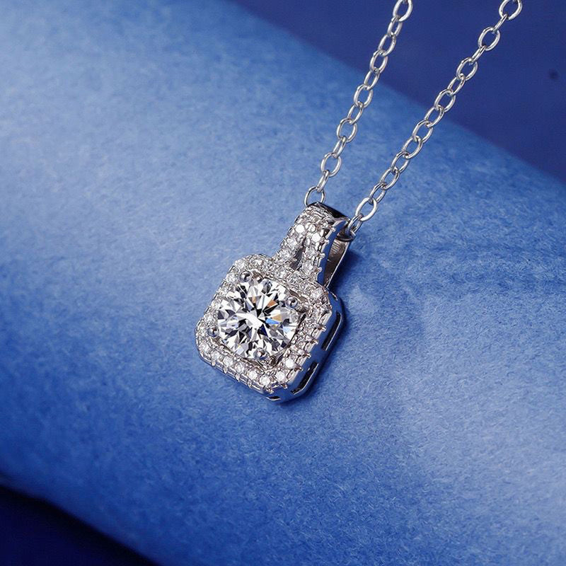 Silver Plated Crystal Studded Square Shape Anti Tarnish Solitaire Pendant