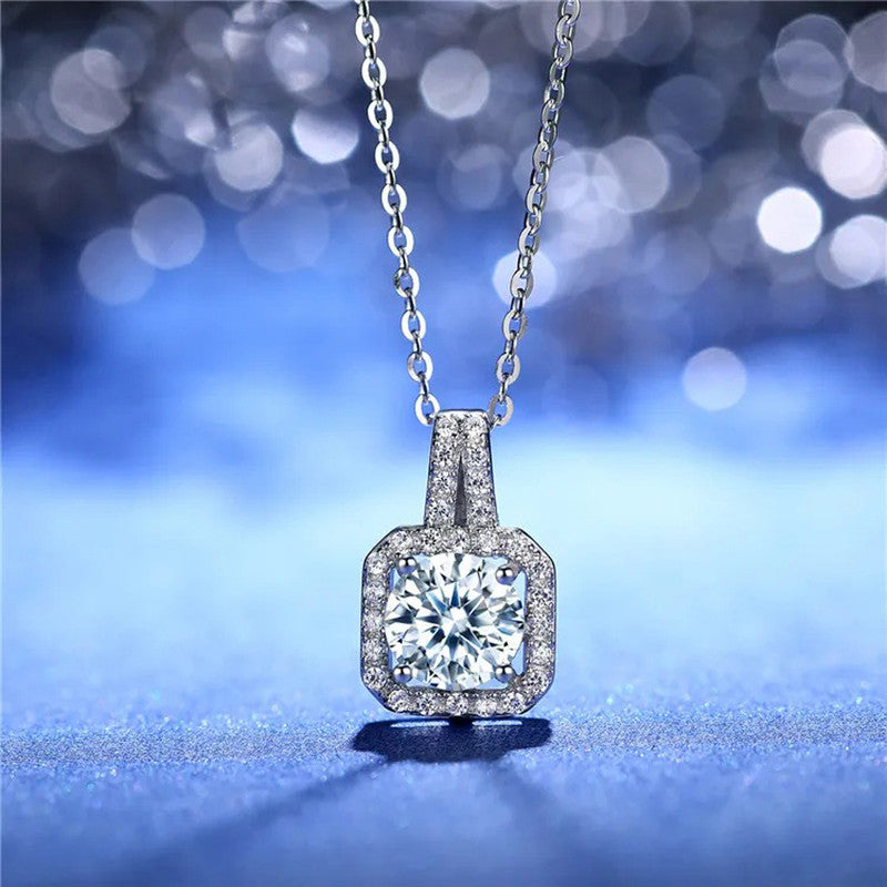 Silver Plated Crystal Studded Square Shape Anti Tarnish Solitaire Pendant