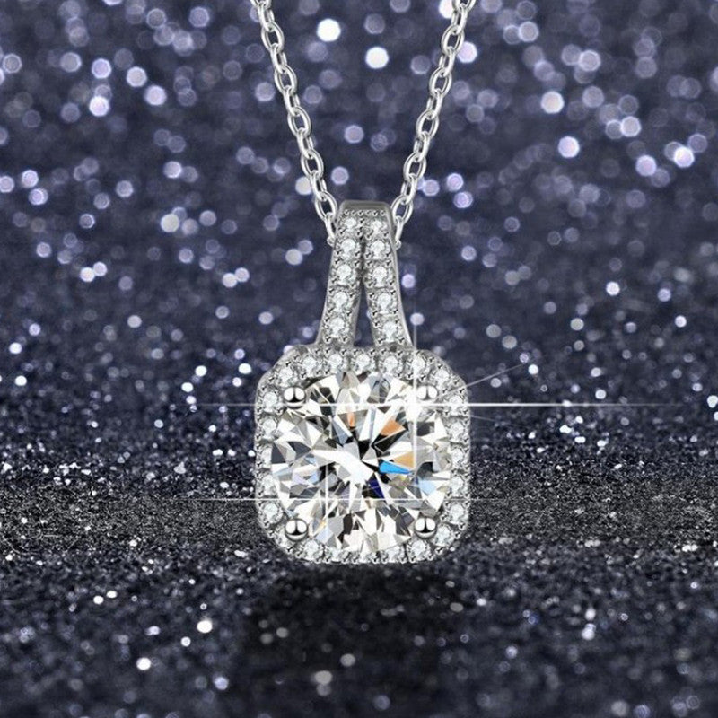 Silver Plated Crystal Studded Square Shape Anti Tarnish Solitaire Pendant