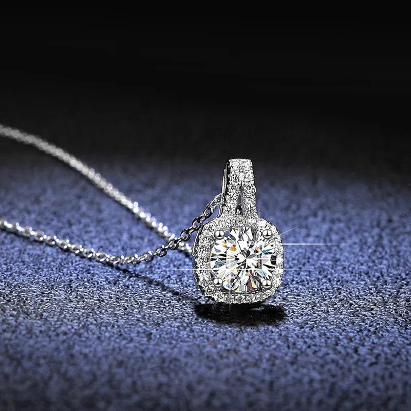 Silver Plated Crystal Studded Square Shape Anti Tarnish Solitaire Pendant