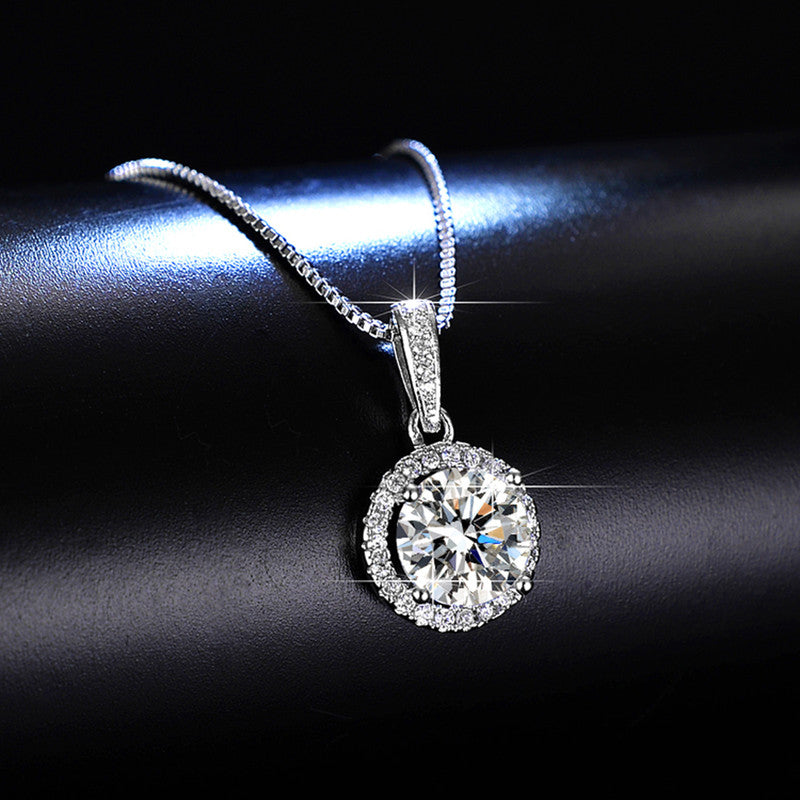 Silver Plated Crystal Studded Circular Shape Solitaire Pendant - MySmartBazaar