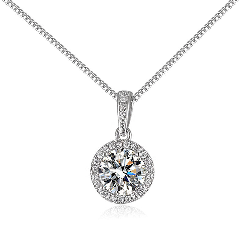 Silver Plated Crystal Studded Circular Shape Solitaire Pendant