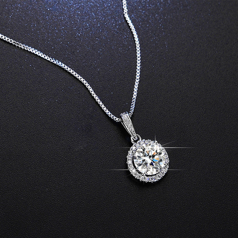 Silver Plated Crystal Studded Circular Shape Solitaire Pendant