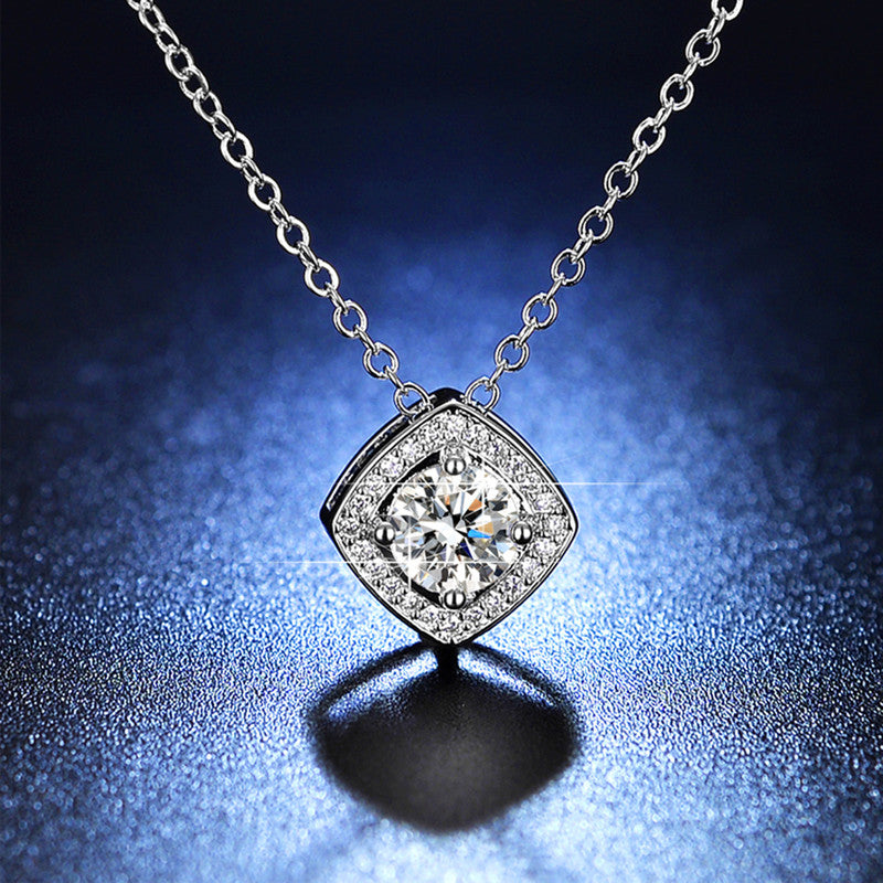 Silver Plated Crystal Studded Square Shape Anti Tarnish Solitaire Pendant