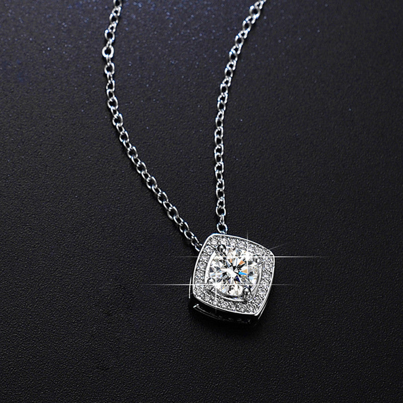 Silver Plated Crystal Studded Square Shape Anti Tarnish Solitaire Pendant