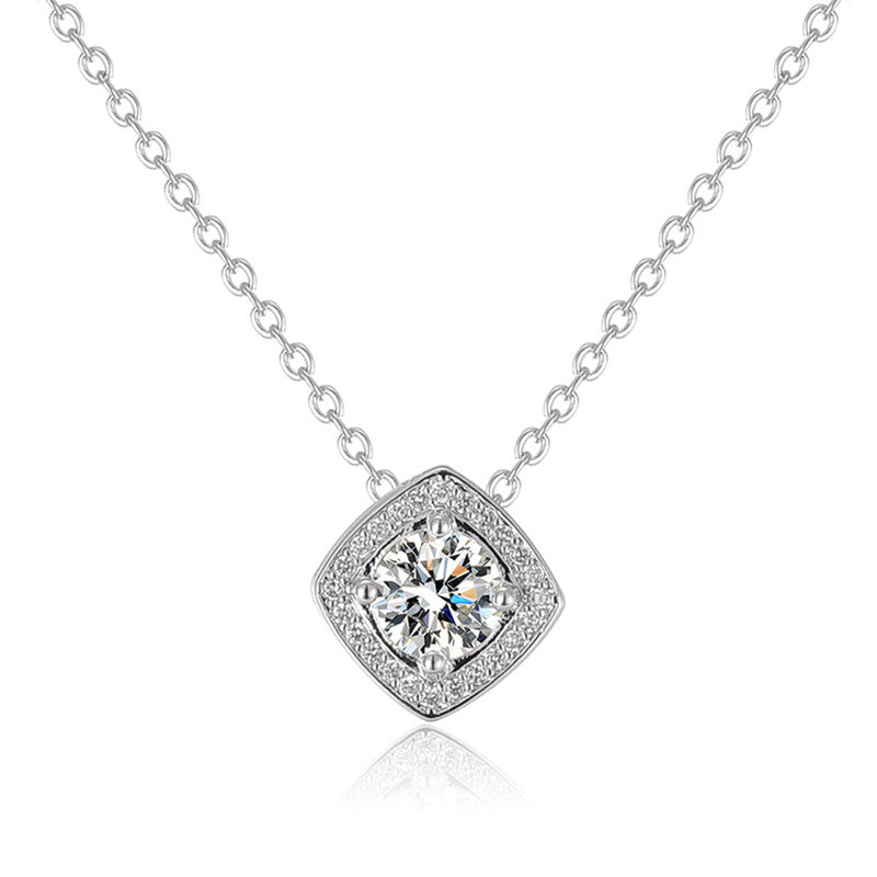 Silver Plated Crystal Studded Square Shape Anti Tarnish Solitaire Pendant