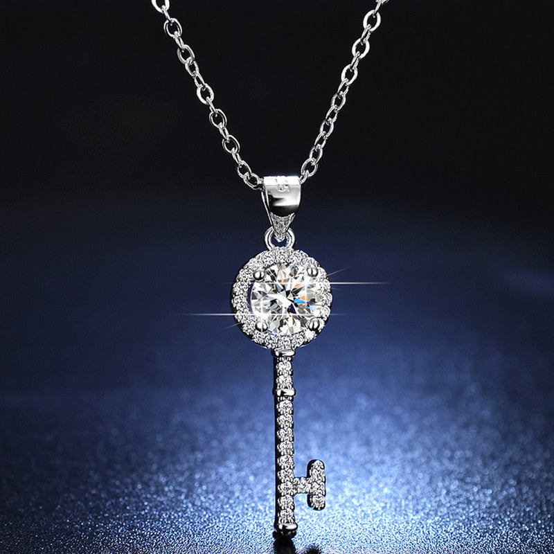 Silver Plated Crystal Studded Key Themed Anti Tarnish Pendant