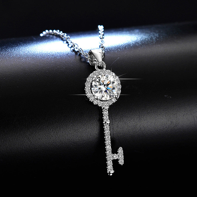 Silver Plated Crystal Studded Key Themed Anti Tarnish Pendant