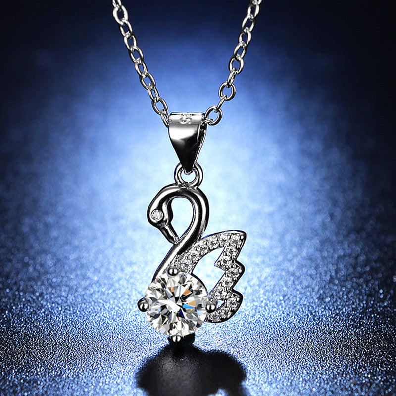 Silver Plated Crystal Studded Swan inspired Anti Tarnish Pendant