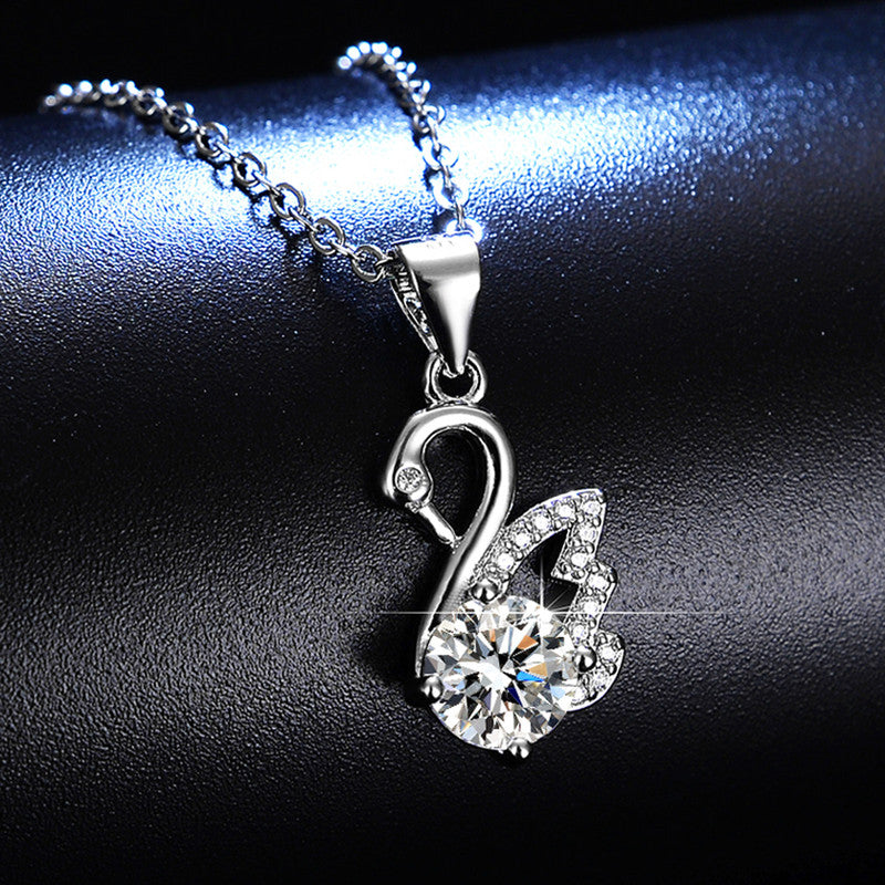 Silver Plated Crystal Studded Swan inspired Anti Tarnish Pendant