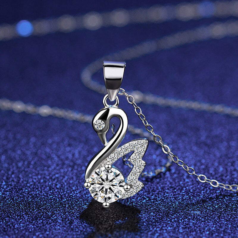 Silver Plated Crystal Studded Swan inspired Anti Tarnish Pendant