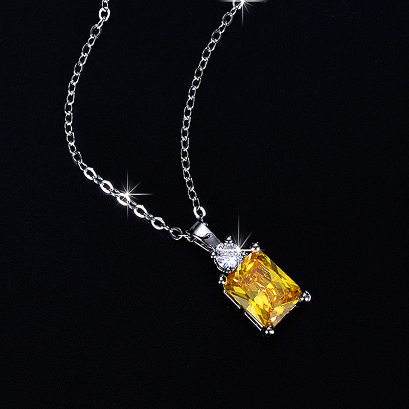 Silver Plated Crystal Studded Geometrical Yellow Stone Anti Tarnish Solitaire Pendant