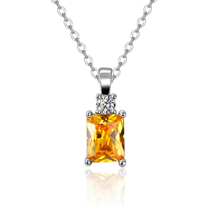 Silver Plated Crystal Studded Geometrical Yellow Stone Anti Tarnish Solitaire Pendant