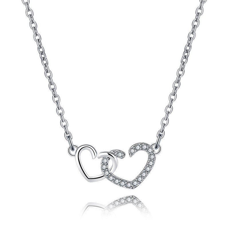 Silver Plated American Diamond Studded Dual Heart Contemporary Korean Pendant