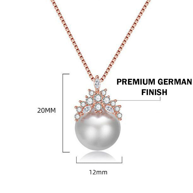 Rose Gold Plated American Diamond Studded Crown Like Pearl Studded Korean Pendant