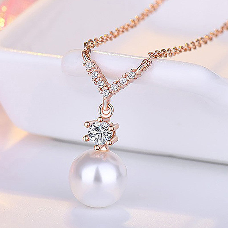 Rose Gold Plated American Diamond Studded Contemporary Korean Pendant