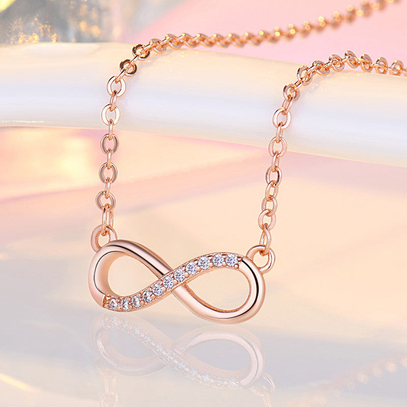 Rose Gold Plated American Diamond Studded Infinity Shape Korean Pendant