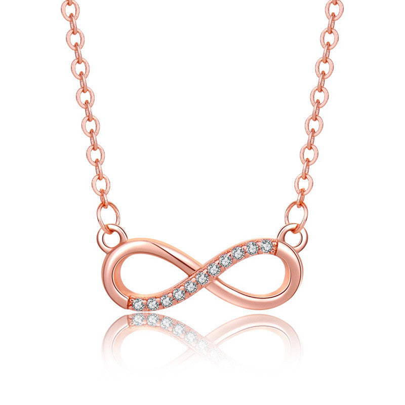 Rose Gold Plated American Diamond Studded Infinity Shape Korean Pendant