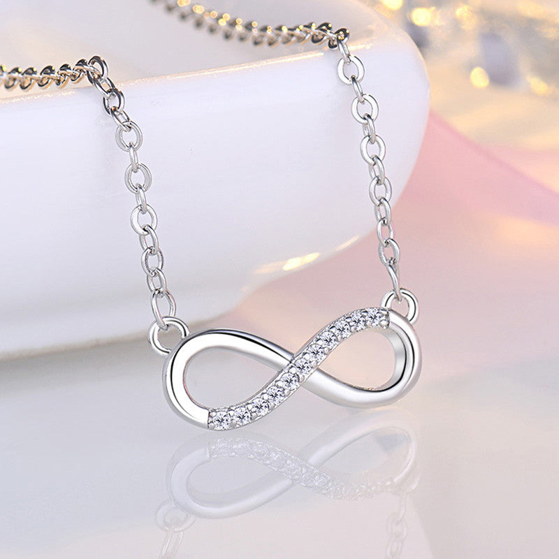 Silver Plated American Diamond Studded Infinity Shape Korean Pendant