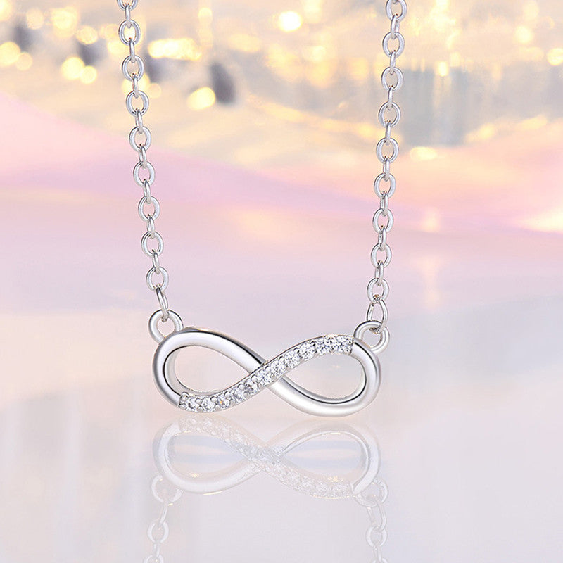 Silver Plated American Diamond Studded Infinity Shape Korean Pendant