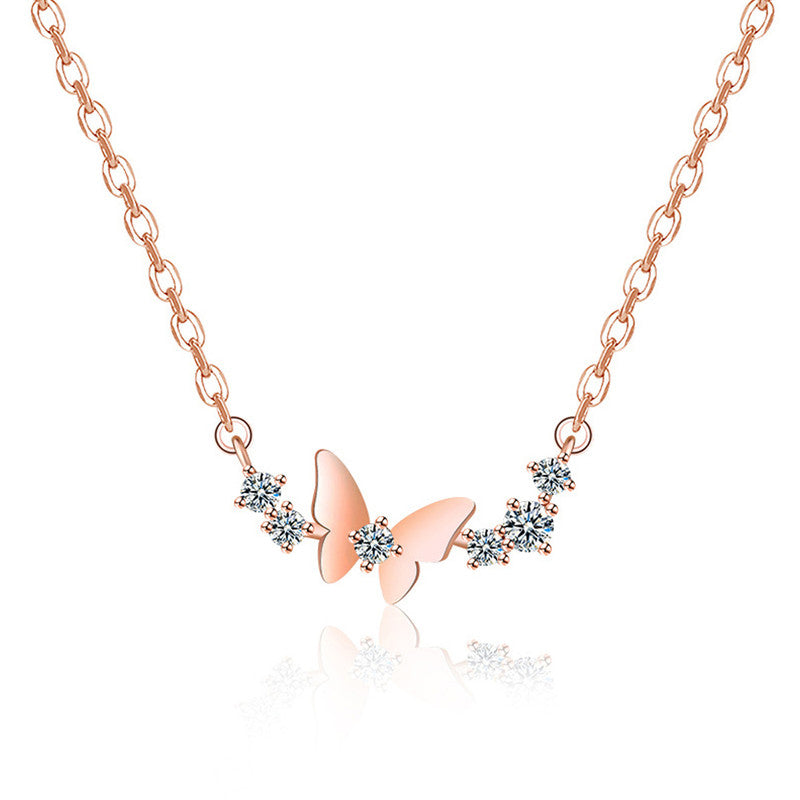 Rose Gold Plated American Diamond Studded Butterfly Themed Contemporary Pendant