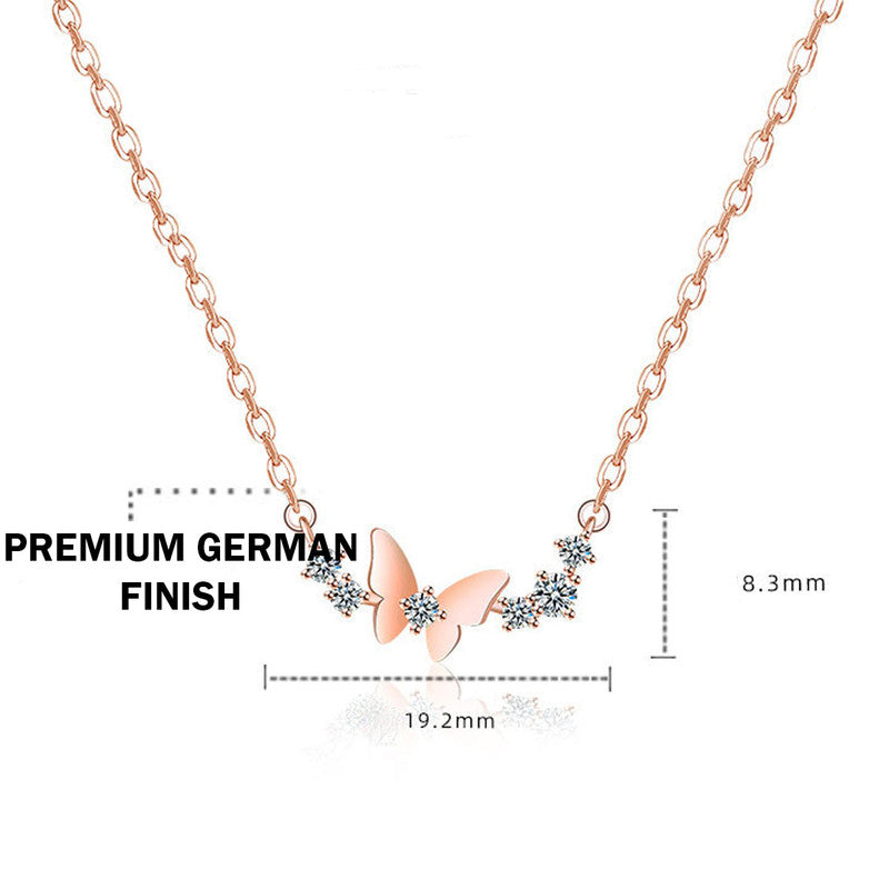 Rose Gold Plated American Diamond Studded Butterfly Themed Contemporary Pendant