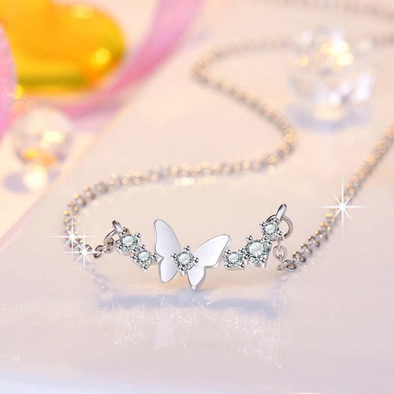 Silver Plated American Diamond Studded Butterfly Themed Contemporary Pendant