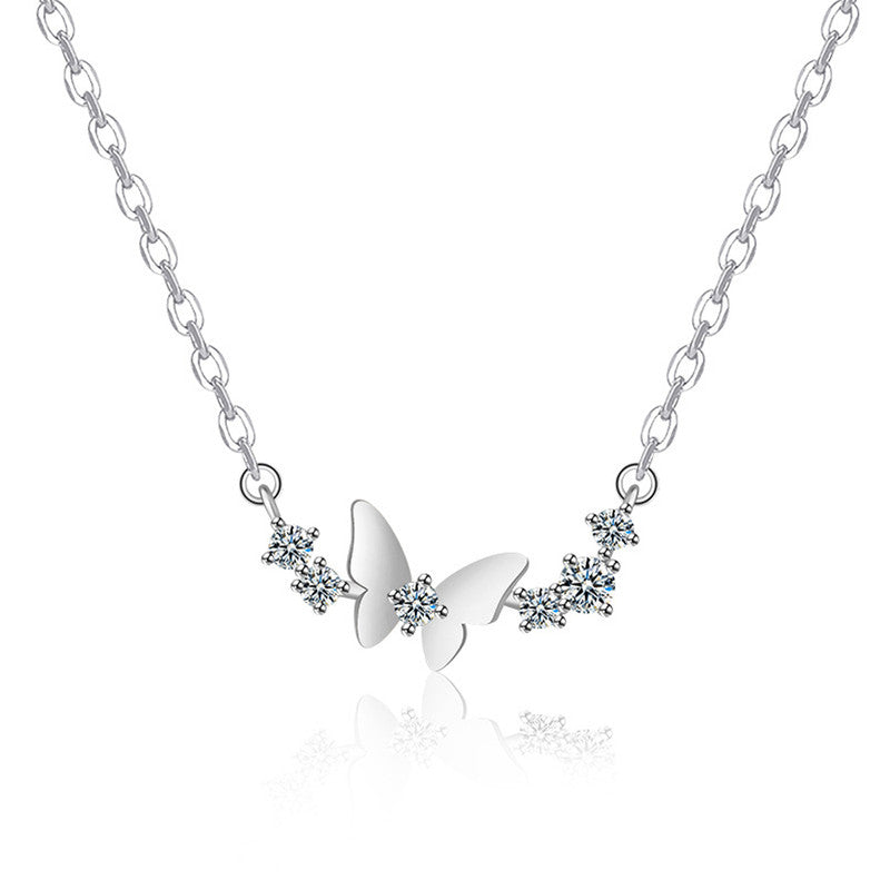 Silver Plated American Diamond Studded Butterfly Themed Contemporary Pendant