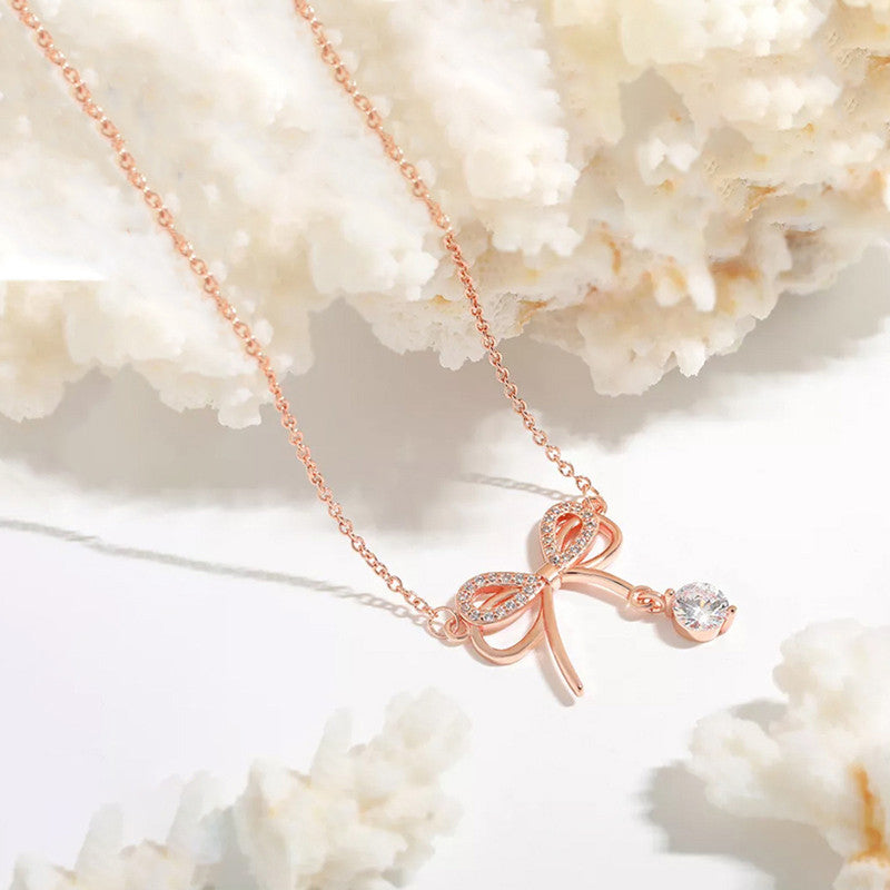 Rose Gold Plated American Diamond Studded Infinity Shape Korean Pendant