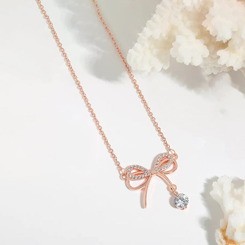 Rose Gold Plated American Diamond Studded Infinity Shape Korean Pendant