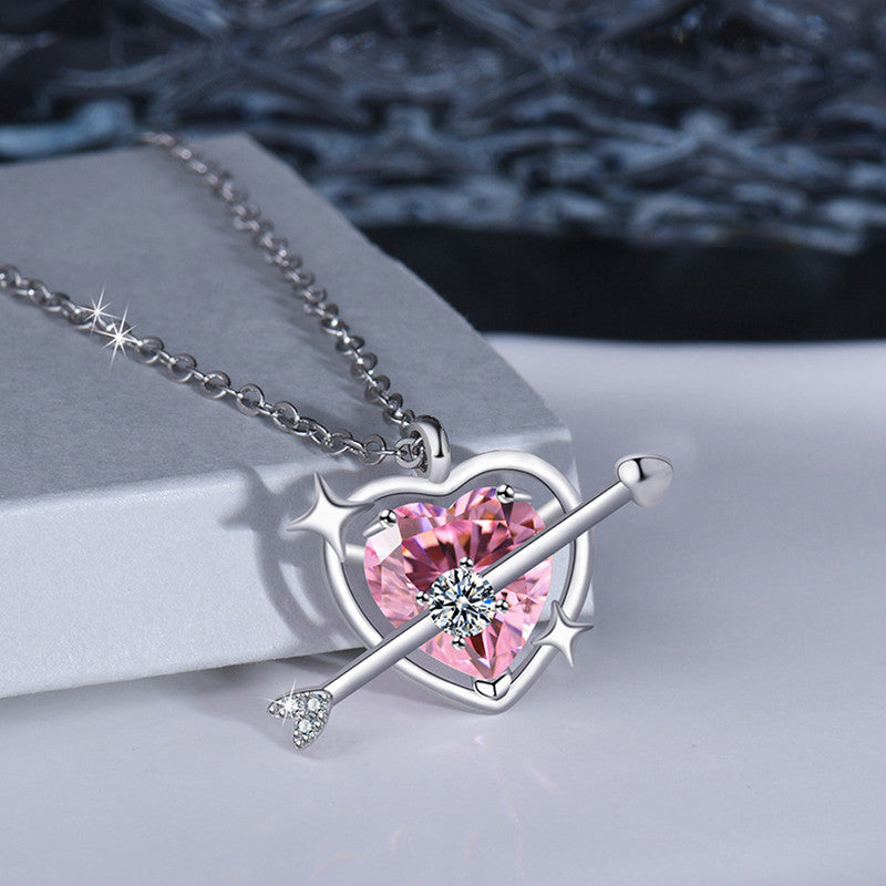 Silver Plated American Diamond Studded Pink Heart Themed Pendant