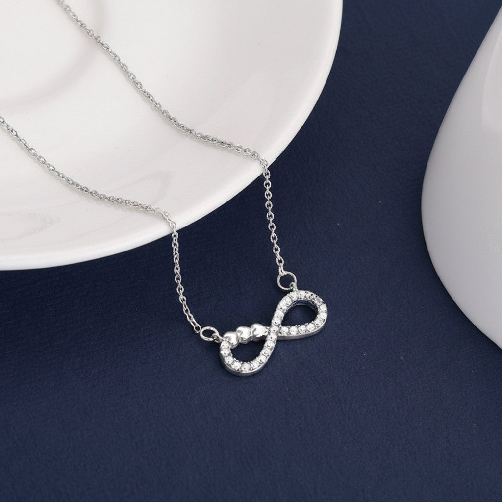 Silver Plated American Diamond Studded Infinity Shape Pendant