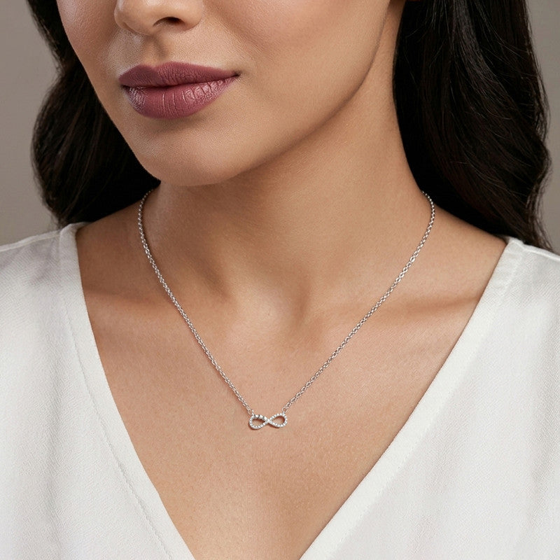 Silver Plated American Diamond Studded Infinity Shape Pendant