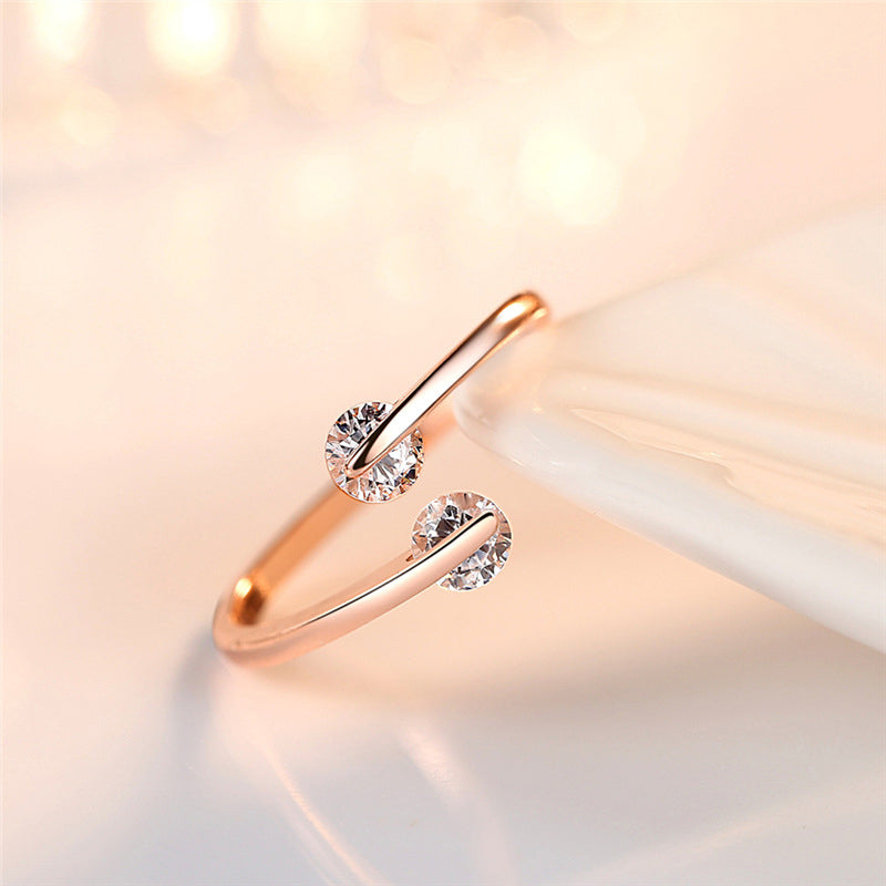 Rose Gold Plated Round Cut Elegant Austrian Crystal Adjustable Open Cuff Ring